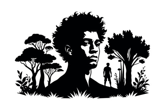 vector black man and trees silhouette art