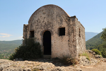 The high chapel above the abandoned village of Kayaköy, near Fethiye, Turkey