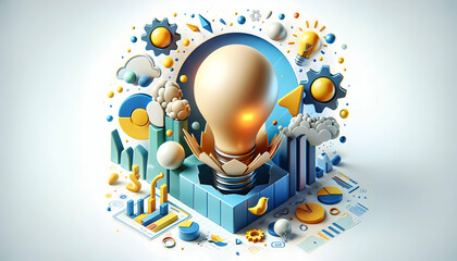 3d flat icon as Idea Incubator An ad featuring a lightbulb hatching ideas representing business innovation. in financial growth and innovation abstract theme with isolated white background ,Full depth