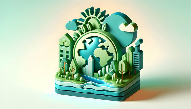 3d flat icon as Green Branding Brands that make climate awareness a core part of their identity. in climate change theme with isolated white background ,Full depth of field, high quality ,include copy