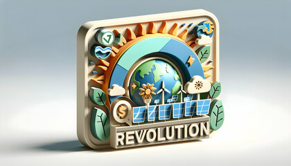 3d flat icon as Renewable Revolution Banners celebrating the shift to renewable energy in business operations. in climate change theme with isolated white background ,Full depth of field, high quality