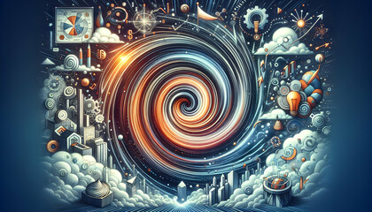 Catalyst of Change An ad showcasing a catalyst sparking business change and innovation. in financial growth and innovation abstract theme ,Full depth of field, clean bright tone, high quality ,include