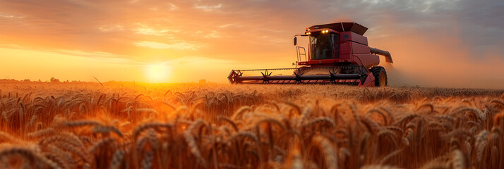 combine harvester working on a wheat field,
A combine harvester mows a wheat fiel - obrazy, fototapety, plakaty