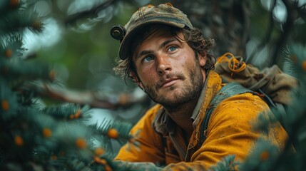 Fototapeta premium Arborist men working to trim trees.
