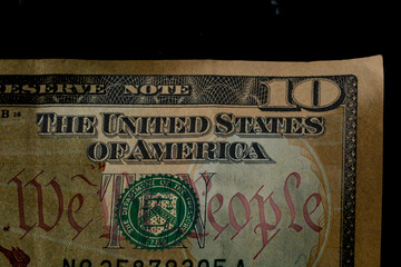 Fototapeta premium USD money banknotes, detail photo of US dollars