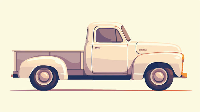 One white pick up truck on white background illustr