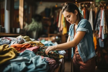 A person folding and putting away freshly washed clothes - obrazy, fototapety, plakaty