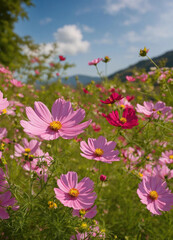 A bunch of colorful flowers in garden