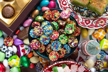 Eid Celebration Among Family with Chocolate (Çikolata ile Bayramlasma) Colorful Candy and...