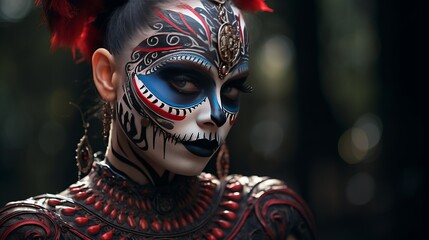 a gorgeous lady with a day of the dead look, in the style of 8k 3d, conceptual portraiture, dayak...