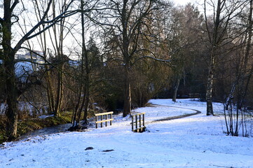 Park in Winter at the River Fulde in the Town Walsrode, Lower saxonyx