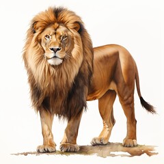 A standing male lion watercolor clipart illustration on white background