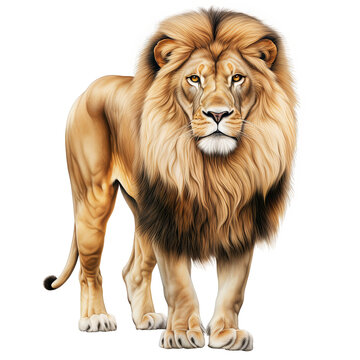 A standing male lion watercolor clipart illustration isolated on transparent background