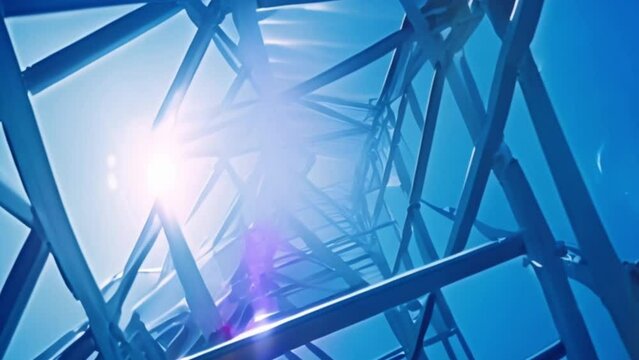 video blue metal cube structure under blue sky