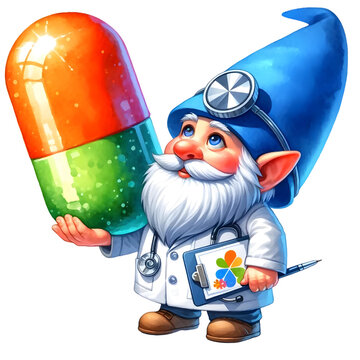 recommend clip art: Watercolor clipart cute doctor gnome With Stethoscope and heart. National doctor day concept on white background