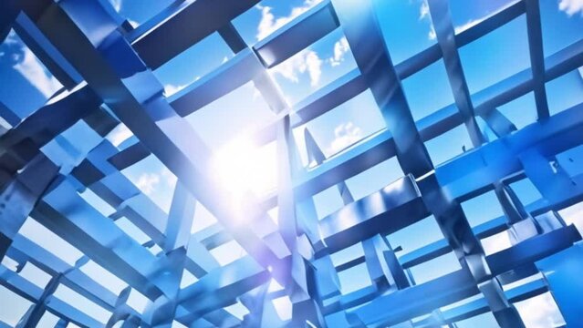 video blue metal cube structure under blue sky