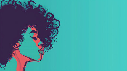 Afro hair African black woman illustration for fashion banner with copy space.  generative ai