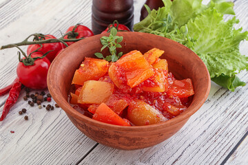 Hungarian lecho with tomato and paprika