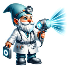 Watercolor clipart cute doctor gnome With Stethoscope and heart. National doctor day concept on white background