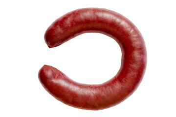 A ring of black pudding on a white background. Sausage isolated.