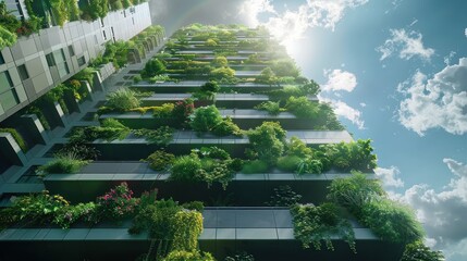 A tall building with a lot of greenery on it - obrazy, fototapety, plakaty