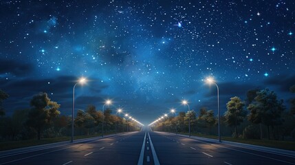 A road with street lights and trees in the background - Powered by Adobe