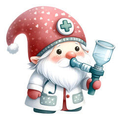 Watercolor clipart cute doctor gnome With Stethoscope and heart. National doctor day concept on white background