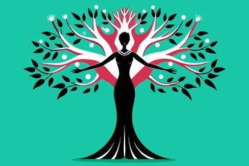 mbark on a journey of whimsy and wonder with this enchanting illustration of a Woman Tree, gracefully extending her branches like hands reaching out to embrace the world
