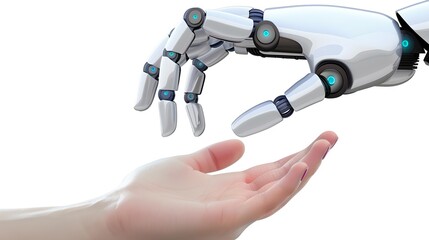 Futuristic Interaction, Human and Robot Hand About to Touch. Concept of AI and Technology. Modern Robotics Design. Symbol of Cooperation and Innovation. AI