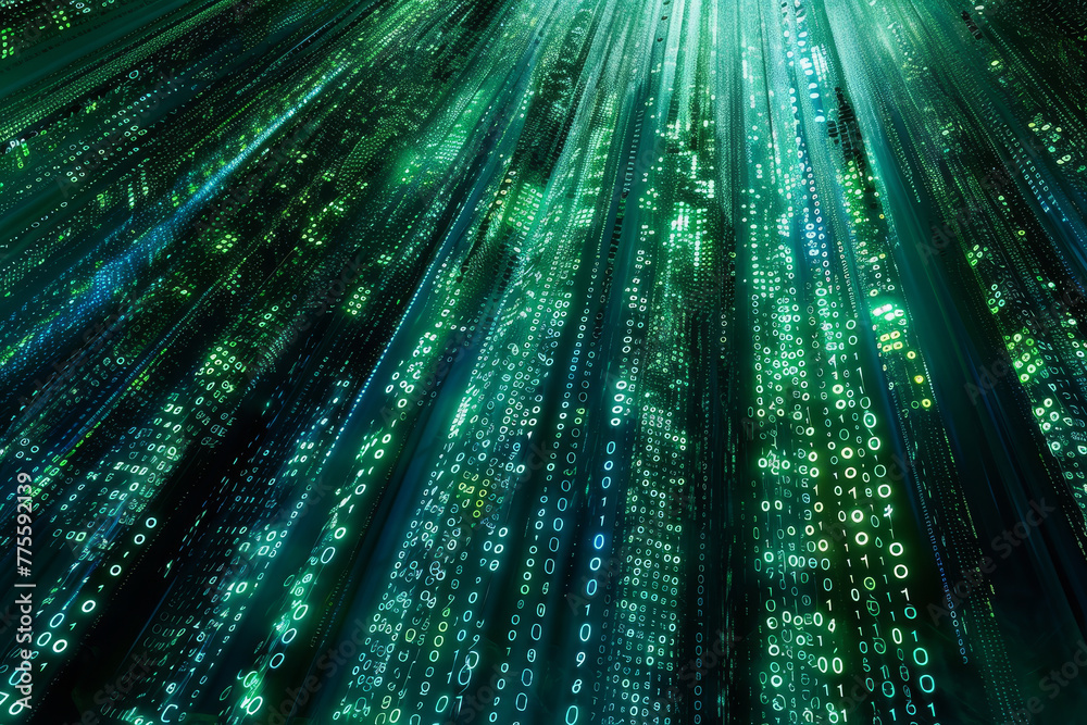Poster a green image of a computer screen with a lot of numbers and lines