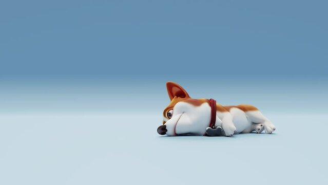 3D animation of a corgi dog sleeping. Ideal for pet-related projects, animations, and presentations
