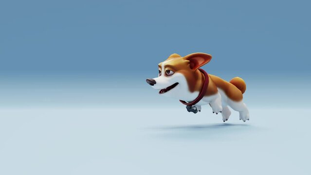 3D animation of a corgi dog running. Suitable for pet-related projects, animations, and content