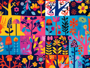 A bright tiled pattern in vivid colors