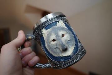 a mug with a wolf