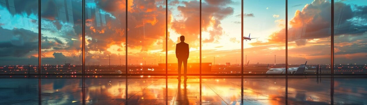 Traveling Business Professional Working Efficiently at a Busy Airport
