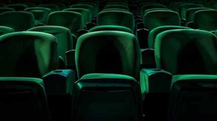 Fototapeta premium Green soft chairs in the stands of an empty cinema