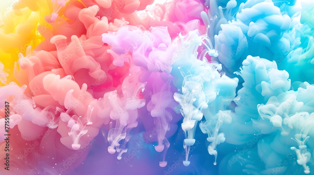 Poster Vibrant Abstract Color Explosion in Cloud Form. Surreal and Ethereal Image for Creative Projects. Ideal for Background Use. AI