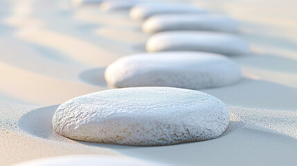 Fototapeta na wymiar 美しい白い砂と並んだ白い石の背景