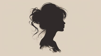 Minimalist Silhouette Profile of a Girl with a Logo Generative AI - obrazy, fototapety, plakaty