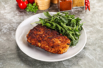 Tasty roasted breaded meat schnitzel