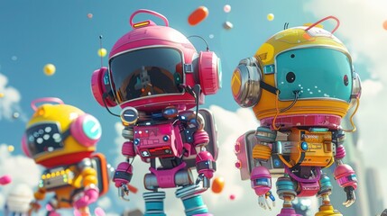 A playful character design with a technologically advanced twist and a colorful palette