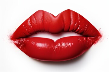 Close-up image of red glossy lips - obrazy, fototapety, plakaty