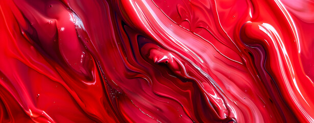 A splash of a transparent red liquid red color of plastisol ink flowed out of the barrel. plastisol ink is specially for print on tee shirts and any fabric Marble texture. Paint splash High quality. - obrazy, fototapety, plakaty
