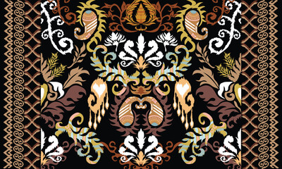 Hand draw Ikat floral paisley embroidery.geometric ethnic oriental pattern traditional.Aztec style abstract vector illustration.great for textiles, banners, wallpapers, wrapping vector.