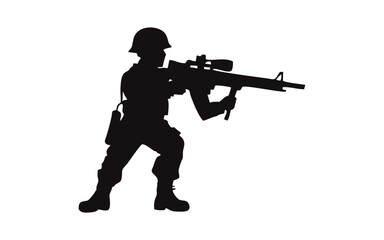 silhouette of a salute soldier in black and white. set of soldier silhouettes with gun in different poses
