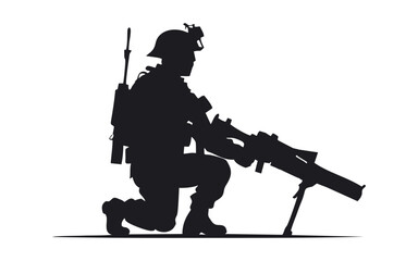 silhouette of a salute soldier in black and white. set of soldier silhouettes with gun in different poses