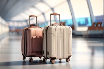 suitcase in the airport ,  Travel concept
