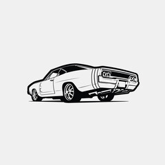 American muscle car rear view vector art illustration. Monochrome silhouette color. Best for automotive related industry - obrazy, fototapety, plakaty