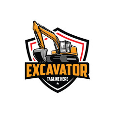 Excavator company badge logo vector isolated. Raady made logo template set. Best for excavating and construction related industry