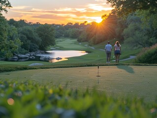 Business Professionals Enjoy Scenic Views During Corporate Golf Outing